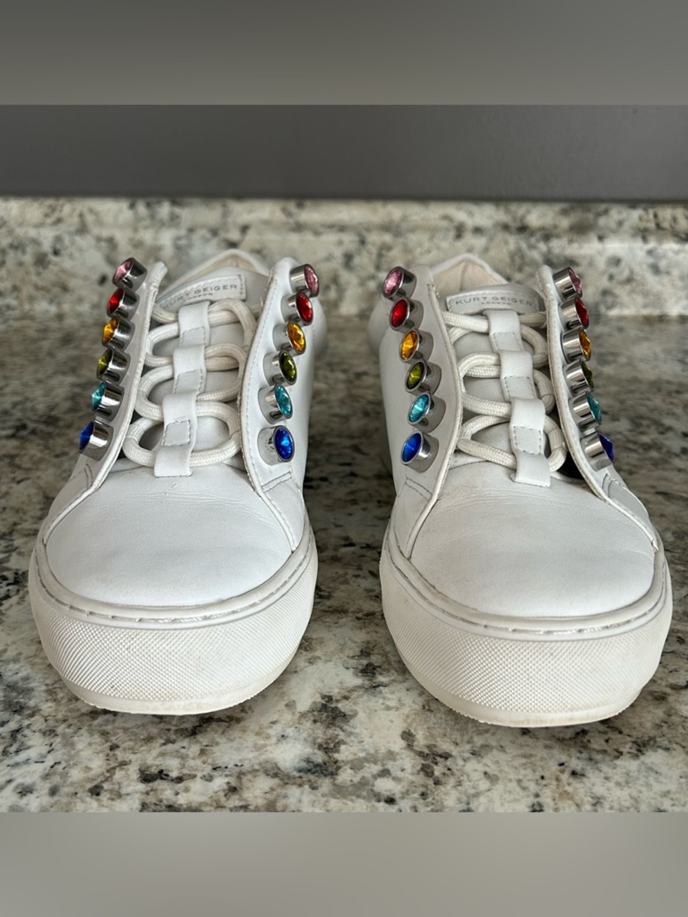 Kurt Geiger London Liviah White Leather Rainbow Crystals Chunky Sneakers Size 37 - Picture 5 of 14
